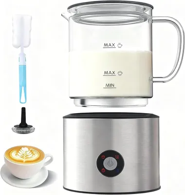 Produktbild von Milchaufschäumer 4 in 1, Milchschäumer Induktion 500ml Kalt Warm, Automatische, Spülmaschinenfest, Abnehmbar Visuelles Glas für Kaffee und Latte