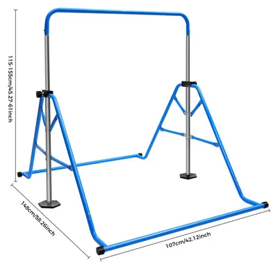 Produktbild von Kinder Turnstange - Höhenverstellbare Gymnastik Reckstange - Klappbar - Tragbar für Indoor - Pulverbeschichteter Stahl - Sichere abgerundete Kanten - Für Kinder 3–8 Jahre - Blau