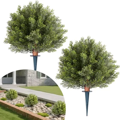 Produktbild von Künstliche Formschnitt-Zypresse - 2er-Set mit Erdspieß - 40,6 cm Höhe - Für Außen & Innen - Kunstpflanze für Garten, Balkon, Terrasse