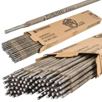 A collage of welding electrodes in packaging and loose.