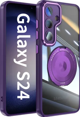Produktbild von Handyhülle für Samsung Galaxy S24 Transparent Militärschutz mit Magnetring Ständer und Kameraabdeckung Lila