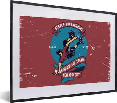 Produktbild von MuchoWow® MuchoWow® Gerahmtes Poster Skateboard - Mann - Retro - Zitat 40x30 cm - Poster mit zchwarzem Bilderrahmen - Bilderrahmen - Poster im Rahmen