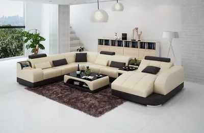 Immagine prodotto di Divano angolare imbottito, grande, per relax, con rivestimento in pelle, a forma di "U", ideale per l'arredamento della zona living