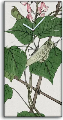 Produktbild von Wanduhr Uhr Wandbild Leinwand 30x60 Gemälde Asiatische Blätter Insekten Blüten - weiße Hände