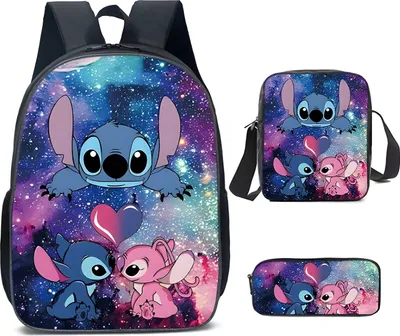 Produktbild von Schulset 3tlg - Rucksack, Federmäppchen, Umhängetasche - Stitch und Angel/Space