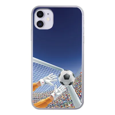 Produktbild von MuchoWow® Handyhülle Schutzhülle Hülle für iPhone 11 Eine Illustration eines Torwarts, der den Fußball stoppt - Junge - Mädchen - Kind Silikon Softcase Handy Hülle - Handytasche