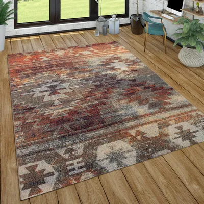 Produktbild von Teppich Wohnzimmer Vintage Design Kurzflor Abstraktes Muster, Modern Mehrfarbig Grösse 60x100 cm