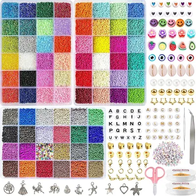 Glasperlen-Set, 72 Farben, 2 mm, 45348 Teile, mit Buchstaben