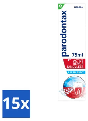 Imagen del producto de 15 tubos de pasta dental Parodontax Active Repair, sabor a menta fresca, para el cuidado de las encías, 75 ml. Paquete económico - 15 unidades