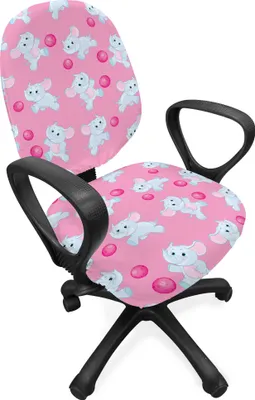 Produktbild von ABAKUHAUS Elefant Bürostuhl Schonbezug, Girly Glückliche Tiere, dekorative Schutzhülle aus Stretchgewebe, Rosa Baby Blue