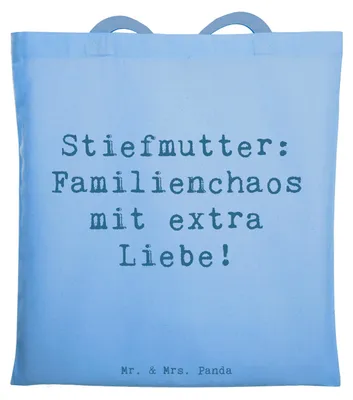 Produktbild von Mr. & Mrs. Panda Beutel Spruch Stiefmutter Liebe - Sky Blue - Geschenk, Stiefkind, Herz, Tasche, Uni, Muttertag, Tote Bag, festival, Jubiläen, Geschenke, Shopping, Freude
