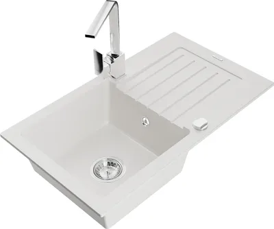 Immagine prodotto di Mexen Pablo lavello in granito a 1 vasca con scolapiatti e miscelatore cucina Rita, bianco - 6510-20-670300-00