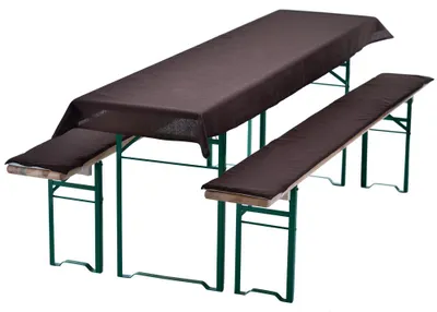 Produktbild von Bierbankauflagen Set NYVIGala 3 teilig - Auflagen für Bierzeltgarnitur - Tischdecke für Biertisch & Sitzpolster für Bierbänke, Farbe:Braun, Größe:240x70 cm
