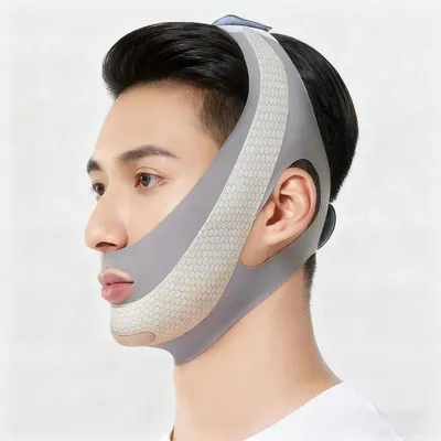 Image de Masque pour le visage pour hommes - Masque de nuit modelant - Bandeau pour le menton avec pression - Élastique - Respirant - Soin raffermissant pour le visage