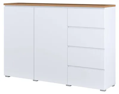 Produktbild von Buffet Liko mit 4 Schubladen und 2 Türen, Weiß und Holzoptik, 150cm