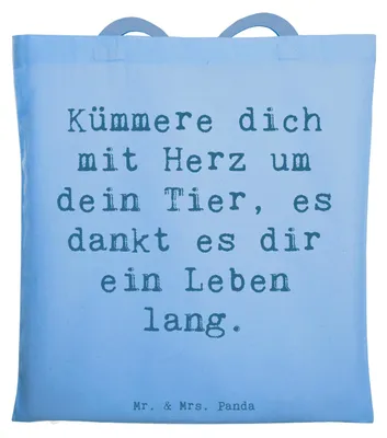 Produktbild von Mr. & Mrs. Panda Einkaufstasche Spruch Haustiere pflegen - Sky Blue - Geschenk, Zuneigung zu Haustieren, Vertrauem, Jutetasche, Inspiration, Stoffbeutel, Tasche, Trost