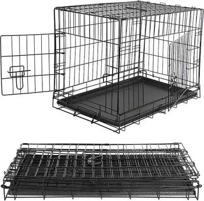 Produktbild von Mucola Drahtkäfig faltbar Hundetransportbox Hunde Transportbox Transportkäfig Gitterbox Hundekäfig - 120 x 80,5 x 75 cm Schwarz