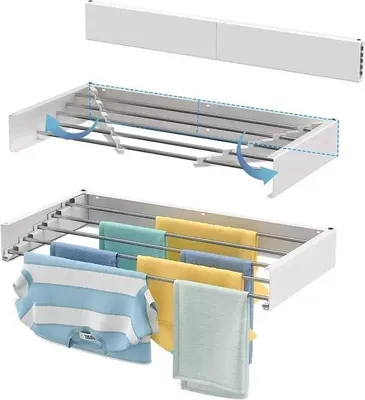 Produktbild von Famanu Wandtrockner Wandmontage - Klappbar - 100 cm - 5 m Trockenlänge (Weiß, 100 cm)