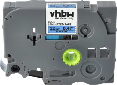 Produktbild von vhbw Schriftband-Kassette kompatibel mit Brother PT H101C, H101GB, H101, H101TB, H105, H100R, H100P Etiketten-Drucker 8m x 12mm Schwarz auf Blau