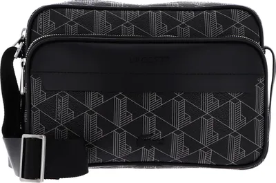 A black Lacoste bodybag with a geometric pattern.