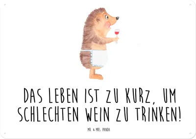Produktbild von Mr. & Mrs. Panda Wandbild Igel Wein DIN A4 - Weiß - Geschenk, Weißwein, Blechschild, tafel, Türschild, Rotwein, Spruch, Weinliebhaber, Lustige Sprüche, Weinglas, Schild