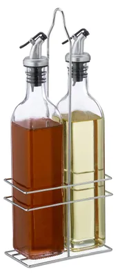 Öl- und Essigset, 2x 500 ml Glasflaschen mit Metallhalter