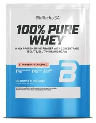Immagine prodotto di BioTech USA 100% Pure Whey 28 g fragola / Proteine (campioni) / Deliziose proteine del siero di latte arricchite con bromelina e aminoacidi extra