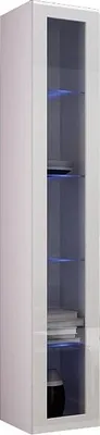 Produktbild von Furniture24 Hängevitrine Vigo Vitrine Vitrinenschrank Hängeschrank Wandvitrine Wandschrank mit 1 Tür Schrank Wohnzimmerschrank Grifflose, Push to Open Weiß/Weiß Hochglanz, Ohne Beleuchtung