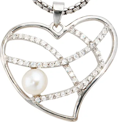 Produktbild von JOBO Anhänger Herz 925 Sterling Silber rhodiniert 1 Süßwasser Perle mit Zirkonia
