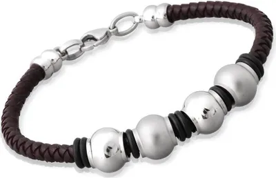 Produktbild von Braunes Lederarmband mit Kugeln aus Edelstahl LB0036