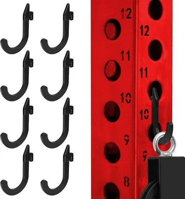 Produktbild von Haken für Kraftstationen – robuste Stahl-J-Haken – 8 Stück, schwarz – ideal für Fitnessgeräte – Luxento