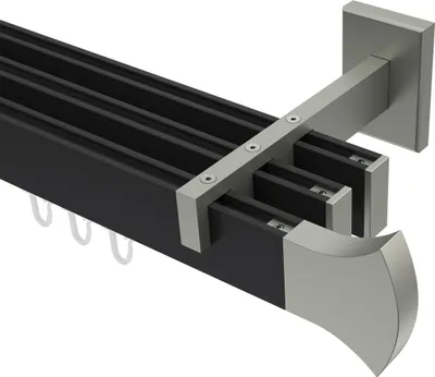 Produktbild von Interdeco Innenlaufstange / Gardinenstange mit Innenlauf Schwarz / Edelstahl-Optik, Typ Smartline Conex (Rundung), 14x35 mm 3-läufig, 200 cm