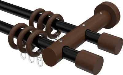 Produktbild von Interdeco Gardinenstange / Vorhangstange Schwarz / Nussbaum lackiert, Typ Talena Feta (Kappe), 20 mm Ø 2-läufig, 200 cm
