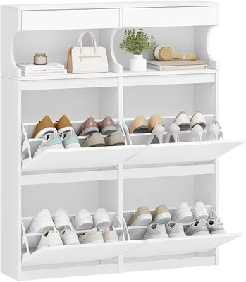 Imagen del producto de Armario para zapatos, zapatero estrecho, capacidad para 20 pares, 4 puertas (100 cm de ancho), color blanco