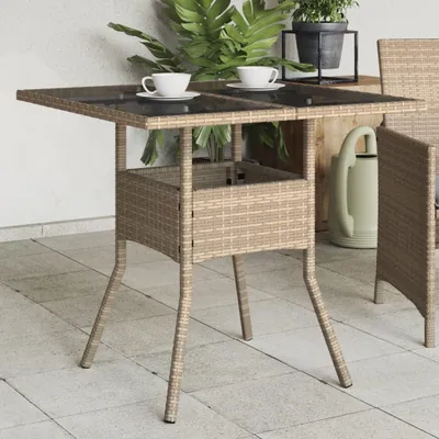 Produktbild von Gartentisch aus Polyrattan mit Glasplatte in Beige 80x80x75 cm