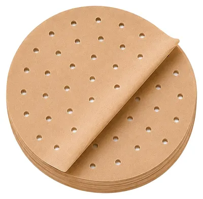 Productafbeelding van Bakpapier voor heteluchtfriteuse - Geperforeerd - Geschikt voor manden van 3-5 liter - Rond, 15 cm - 100 stuks, bruin