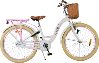 Produktbild von Volare Blossom Kinderfahrrad für Mädchen - 24 Zoll in Weiß mit Blumenmotiven
