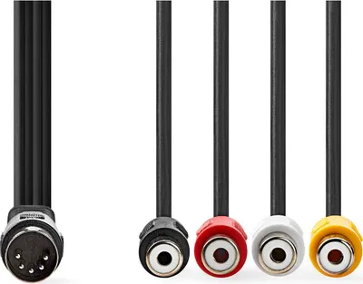 Produktbild von Nedis DIN-Audio-Kabel - DIN 5-Pin Stecker - 4x RCA Buchse - Vernickelt - 0.20 m - Rund - PVC - Schwarz - Label