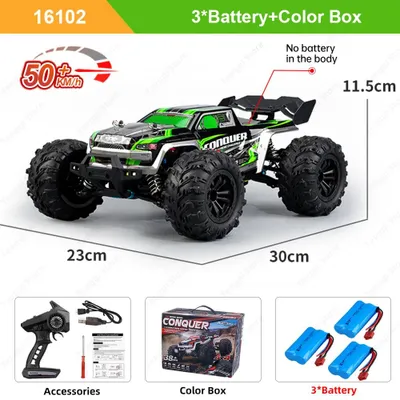 Zdjęcie produktu dla Samochód RC sterowany radiowo - model 16102, samochód do driftu - napęd na wszystkie koła - prędkość 70 km/h - oświetlenie LED - funkcja driftu - zasięg 120 m - kolor: zielony
