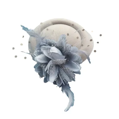 Produktbild von Exquisiter süßer Fascinator-Hut mit Haarspange, dekorativer Anti-Fall-Kunstfeder-Blumennetz-Schleierhut, Haar-Accessoires, Grau