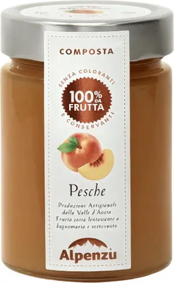 Produktbild von Composta di Pesche 100 % da Frutta, Pfirsich-Fruchtaufstrich aus 100% Frucht, 350 g, Alpenzu