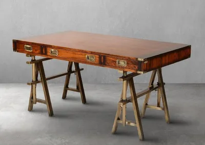 Produktbild von Casa Padrino Luxus Vintage Industrie Stil Schreibtisch Braun / Messing 149 x 85 x H. 77,5 cm - Bürotisch mit 3 Schubaden - Luxus Vintage Industrie Stil Büro Möbel