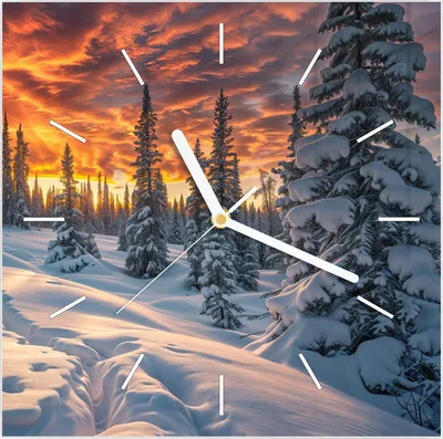 Produktbild von Wanduhr aus Glas mit Motiv Winter Sonnenuntergang- 30 x 30 cm - inkl. Aufhängesystem