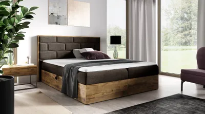 Produktbild von Kontinentales Bett 140x200 CHANTELLE 9 - Wotan Eiche / Braun + GRATIS Matratzenauflage