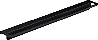 A black towel holder shown from a diagonal angle against a white background.