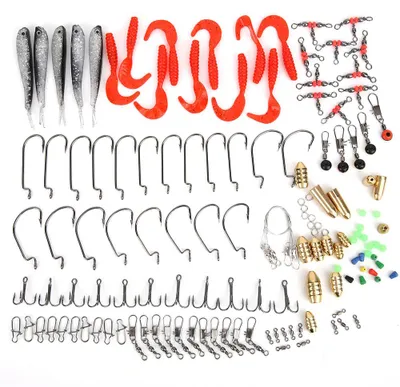 Produktbild von 138 pcs Fishing Lure Baits Hook Copper Color Sinkers Weights Soft Lures Fishing Tackle Accessoris Kit