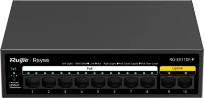 Image de Switch de Bureau PoE Non Géré Reyee 8x RJ45 10/100Mbps PoE+ 802.3af/at 2x Uplink RJ45 10/100Mbps