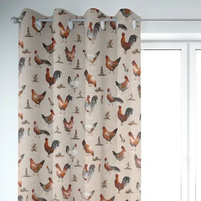 Produktbild von SCHÖNER LEBEN. Vorhang Chicken Farm Hühner natur braun 245cm Aufhängung Ösen