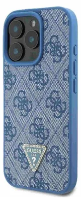 Produktbild von GUESS Apple iPhone 16 Pro Metal Logo Strass Crossbody Hülle Blau