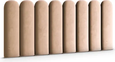 A row of beige upholstered wall panels.